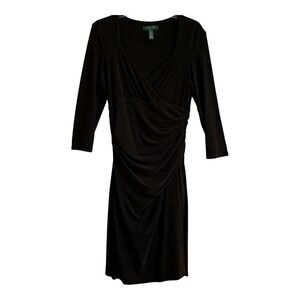 Lauren Ralph Lauren Black Dress SIZE 10 Faux Wrap Body Con Office Casual TAGS